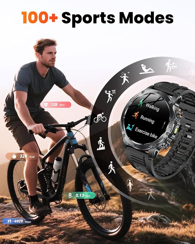 Military Smart Watches for Men (Answer/Make Calls), Smart Watch with 100-Days Extra-Long Battery, IP68 Waterproof, Heart Rate/Sleep Monitor 100+ Sport Modes 1.7″ Fitness Watch for Android/iPhone