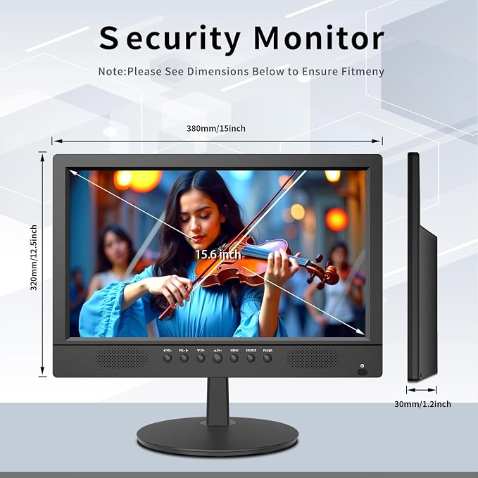 Jexiop 16inch Security Monitor,Wall-Mounted Monitors Supports USB/Full Format Video Playback,CCTV Monitors with AV/HDMI Input/VGA/BNC,Built-in Speaker,Remote Control