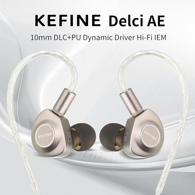 Delci AE Hi-Fi IEMs, 10mm DLC+PU Dynamic Driver in-Ear Monitors with Interchangeable Tuning Nozzles, CNC Aluminum Wired Earphones, Detachable Hybrid 164-Core Silver-Plated Cabl (Silver, 4.4mm)
