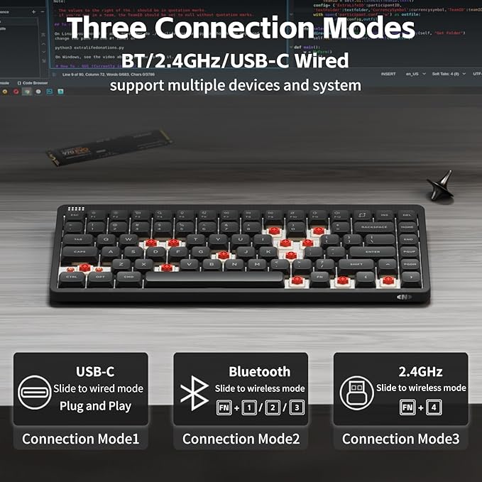 nuphy Node75 Wireless Mechanical Keyboard, 75% Hot Swappable Custom Low Profile Keyboard, 84 Keys Ergonomic Gaming Keyboards, Supports Touch Gestures, PBT Keycaps, RGB Backlit, Bluetooth/2.4GHz/USB-C