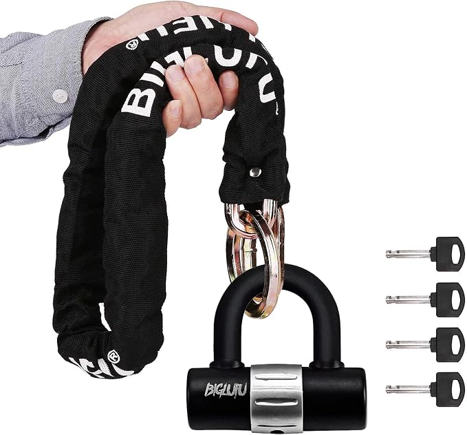 Motorcycle Lock Chain Locks Heavy Duty, 120cm/4ft Long, Cut Proof 10mm Thick Colorful Square Chains with 4Keys 16mm U Lock, Ideal for Motorcycles, Motorbike, Bike, Generator, Gates