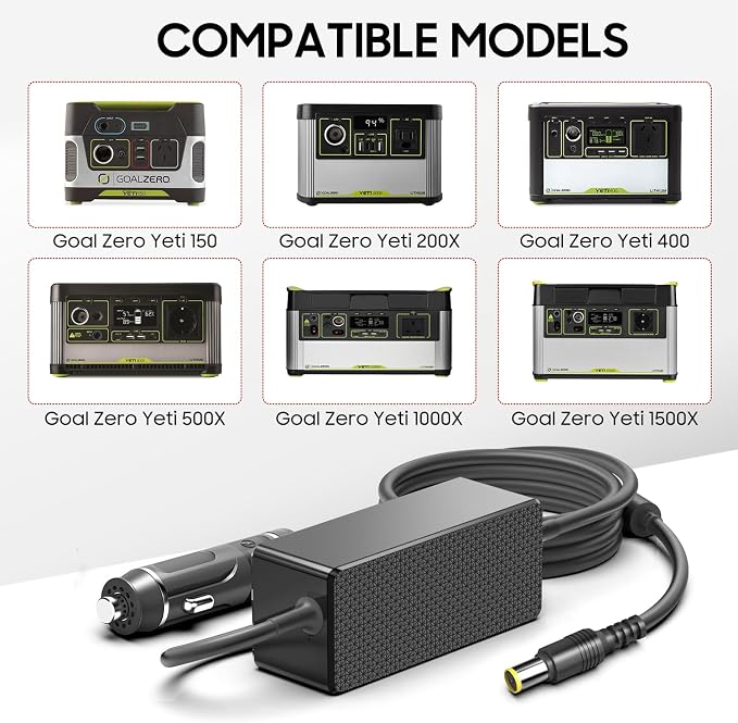 16V 120W Car Charger for Goal Zero Yeti X 300 500 700 200X 500X 1000X 1000 Core 1500X 3000X, Yeti 150 400 1000 1250 1400 3000 Portable Power Station, Sherpa 50 100 100AC 12V-24V DC Adapter Cord