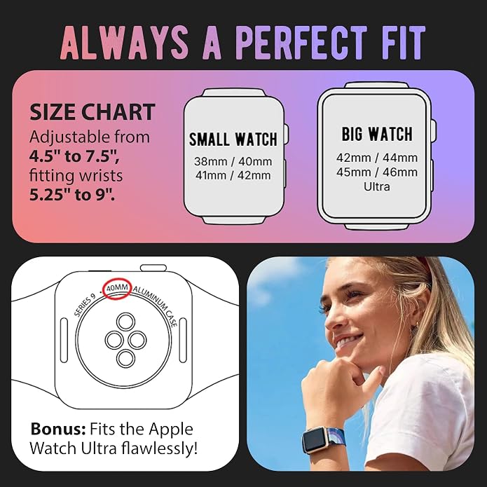 Braxley Bands for Apple Watches - Stretchy and Washable - Adjustable with Apple Watch Bands for Women & Men - Compatible with Apple Watch Series SE Ultra 9 8 7 6 5 4 3 2 1