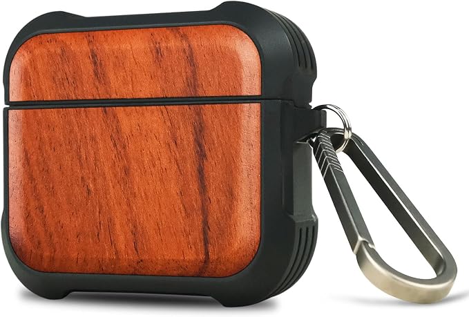 Carveit Wooden Case for AirPods 4 Case (2024) (USB-C) 4th Generation, Wood Artisan Engraved & TPU Shockproof Cover, Titanium Quick Released Clasp (Natural Grain) Rosy