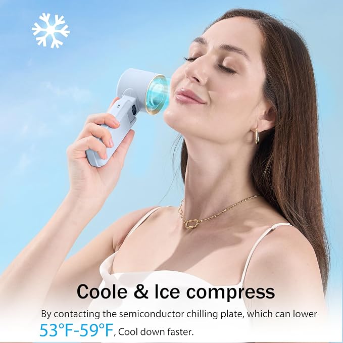 Handheld Portable fan with Turbo Cooling Ice Cooler- Hand Held Fan Rechargeable,100 Speed, 20H Battery Life 3600mAh, Powerful Mini Personal Fan for Travel, Outdoor, Beach, Makeup, Summer Use