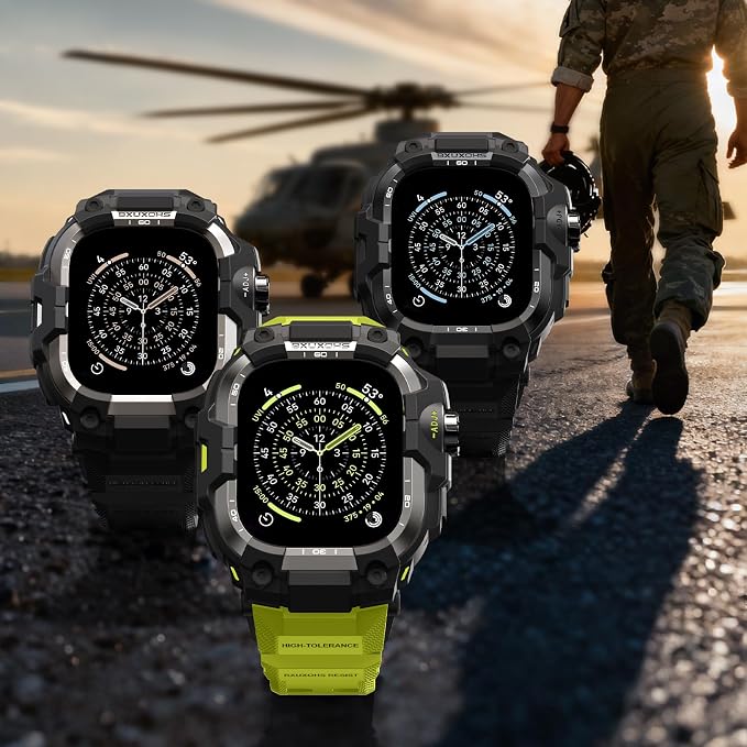BXUXOHS Rugged Case and Band for Apple Watch 46mm Men, Compatible with Apple Watch Series 11/10, Military Grade Shockproof Bumper Cover, Tactical Band Case for iWatch 11/10 Man, Green