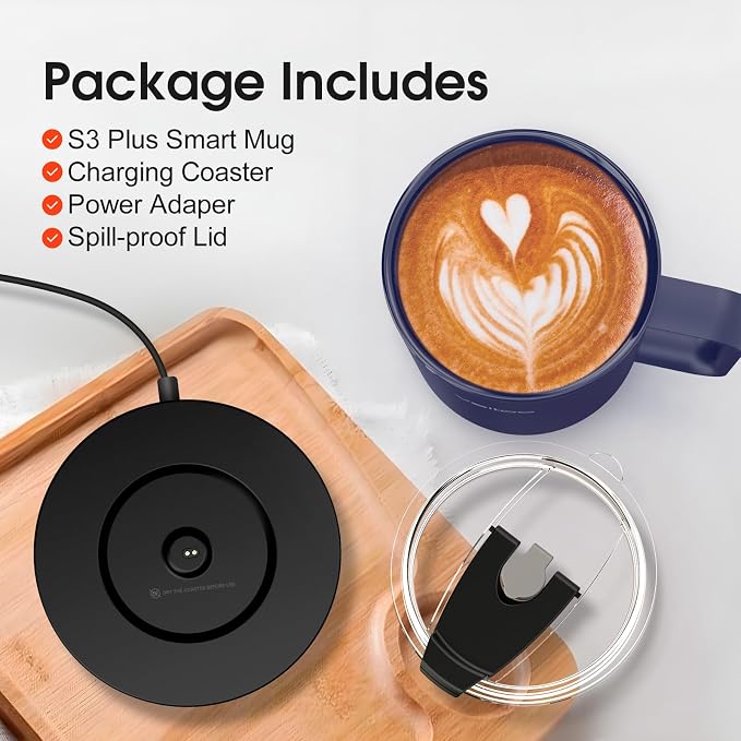 VSITOO S3 Plus 14oz Self Heating Coffee Mug with Auto-Sensing AI - Smart Rechargeable Heated Mug, Temperature Control 120-150℉, IPX7 Waterproof, Coffee Warmer Gift for Women Men-Blue