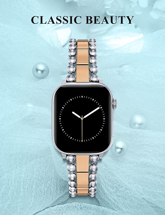 TOYOUTHS Beaded Bracelet Compatible with Apple Watch Bands 38/40/41/42/44/45/46/49mm Women, Dressy Fancy Stainless Steel Metal Elegant Jewelry Strap for iWatch Series 11 10 9 8 7 6 5 4 Ultra/SE 3 2 1