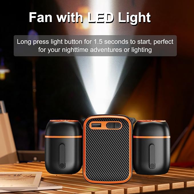 Portable Waist Fan Clip on 1000mAh Wearable Belt Personal Fan Rechargeable Hands-Free Cooling Neck Fans with Dual Outlet, 3 Speeds 12500RPM Strong Airflow, Max 24H Working Time for Outdoor Camping