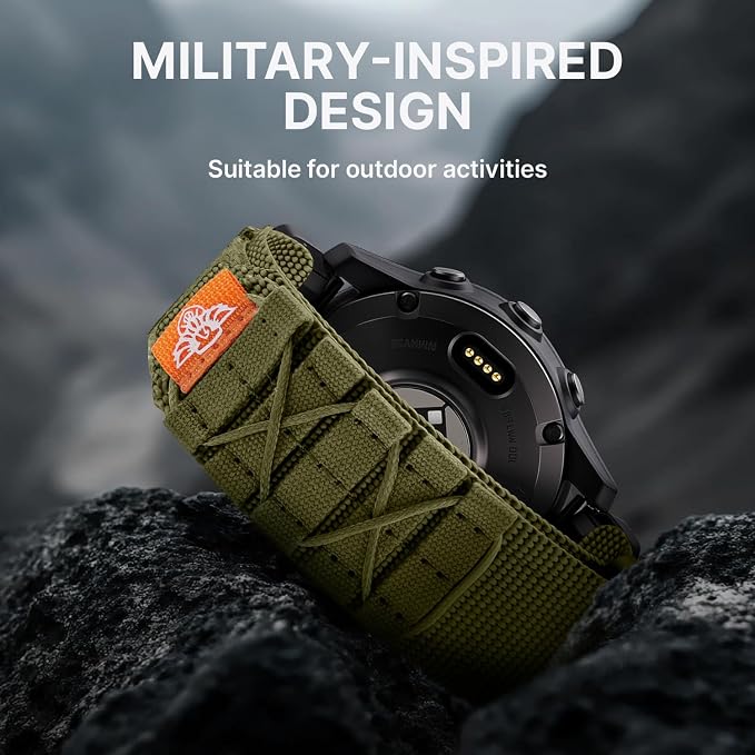 Bandletic Compatible with Garmin Instinct 2 3 Watch Bands, Rugged Tactical Nylon for Fenix 8 47mm/7/6 Pro/5 Plus, Quick Fit 22mm Strap Fit for Forerunner 970/965/955/945/Approach S70/S62/S60/Quatix