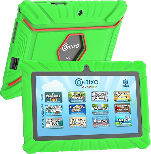 Contixo V8 7" Kids Tablet - 32GB Storage, Pre-Loaded Exclusive Ad-Free Content, Android, Parental Controls, Durable Kid-Proof Case, IPS Touch Screen, Dual Camera, WiFi, Ages 3-12, Gift - Green