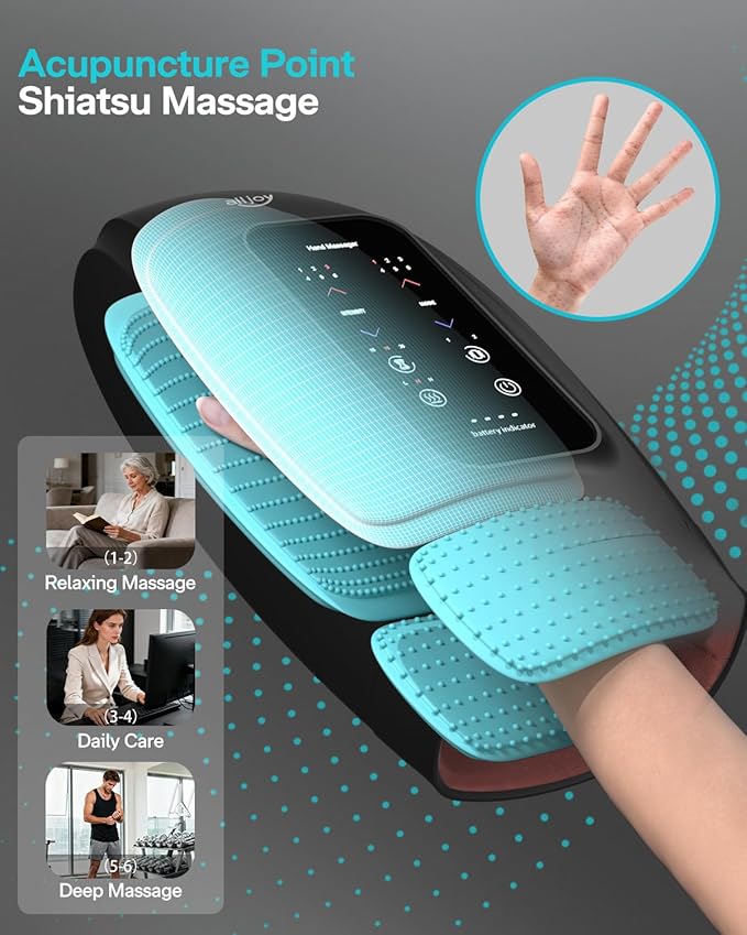 Hand Massager with Heat and Compression, ALLJOY Hand Massager for Arthritis and Carpal Tunnel Relief- Fathers day Gift-s for Dad, Touchscreen Cordless Carpal Tunnel Massager,Dad Birthday Gifts for Men