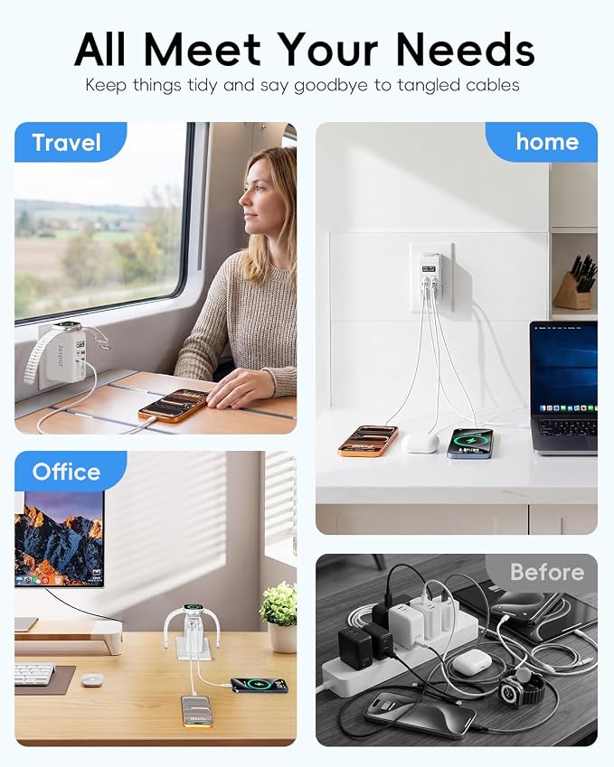 67W Retractable Phone Charger Wall Plug,5 in 1 Retractable Wall Charger for Apple Watch Only, Fast Charging Block with 67W USB C & 30W USB A Port for iPhone 17 16 15 14 13,Galaxy 25,MacBook,iWatch