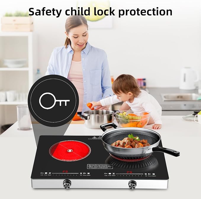 Electric Cooktop,110V 2500W Electric Stove Top with LED Knob Control,9 Power Levels, Kids Lock & Timer,Overheat Protection stove,24 Inch 2 burner cooktop