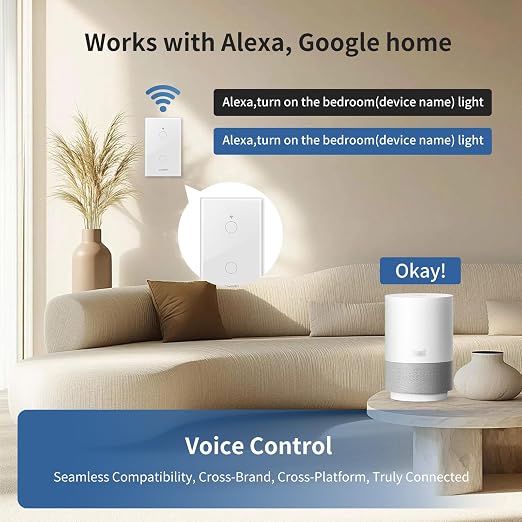 Smart Touch Wall Light Switch with Matter, Tempered-Glass Panel, Neutral Wire Required, Single-Pole, 2.4GHz Wi-Fi, App/Voice Control with Alexa/Google/Apple Home, Timers & Schedules 2 Gang – 3 Pack