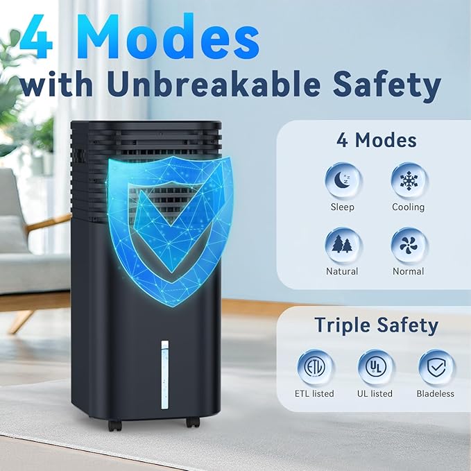 FANCOLE Windowless Portable Air Conditioners with 4Modes & 3Speeds, 15H Timer for Smart Auto-off, 2Gal Tank for 20H Cooling, Evaporative Air Cooler 17 FT Remote, 120° Swing Swamp Cooler No Hose Needed