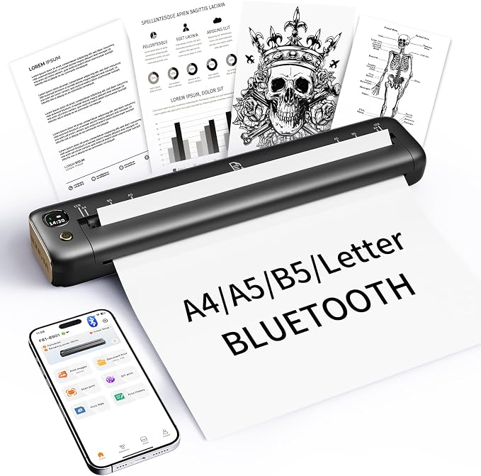 Rongta Portable Printer Wireless for Travel, Bluetooth Inkless Thermal Printers for 8.5" x 11" US Letter & A4 Size, Compatible with Android iOS Phone Mac Windows Laptop for Office & Home (Gray)