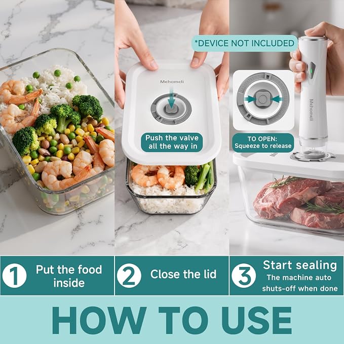 Mehomeli Glass Vacuum Seal Containers for Food Storage, 3pcs set [1x Small, 1x Medium, 1x Large],Works with Handheld Vacuum Sealer for Freezer, Liquid & Delicate Foods,BPA-Free, with Date Tracking Lid