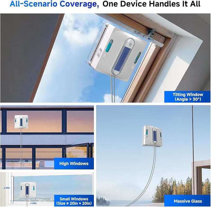 Window Cleaning Robot,9000Pa Sauction & 75N Cleaning Force with 4 Water Spray Support 5 Cleaning Modes & Remote Control,Window Cleaner Robot for Wet Cleaning Frame & Frameless Windows & Tiles