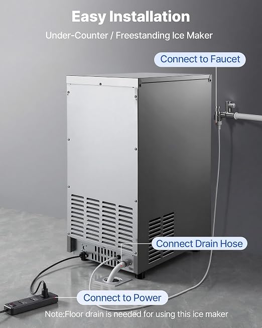 VEVOR Commercial Ice Maker Machine, 100 lbs/24h with 30-35 lbs Storage, Bullet Ice,Built-in/Freestanding/Under Counter, Stainless Steel Ice Maker with LED Display for Home Bar Restaurant