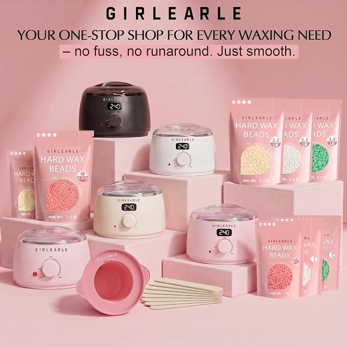GIRLEARLE Black and Pink Digital Waxing Kit for Women and Men Sensitive Skin, Nose&Ear Wax Kit Hair Removal at Home with Wax Beads & Silicone Pot, Target Different Types of Brazilian Bikini, Facial