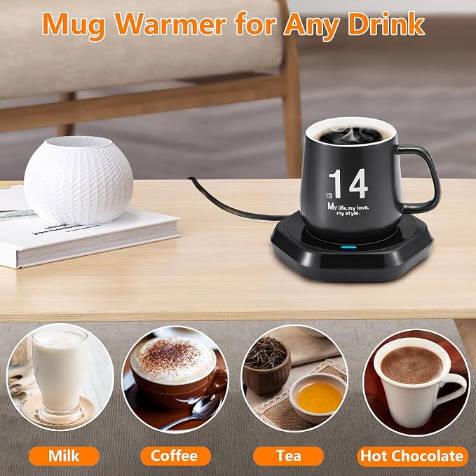 Coffee Mug Warmer: Smart Beverage Heating Plate Candle Wax Cup Warmer Electric Thermostat Coaster for Hot Coffee Milk Tea Water Cocoa Desk Home Office Use (R1 Black)