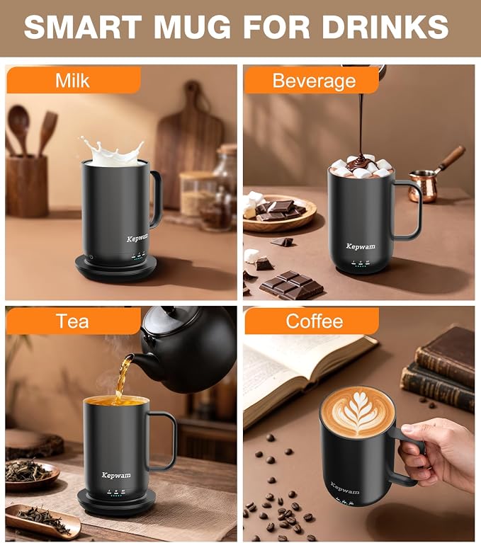 Kepwam Self-Heating Coffee Mug T1, 16oz Rechargeable Heated Coffee Mug, Smart Coffee Warmer Mug with App-Controlled,Advanced Temperature-Controlled Heating Coffee Gifts for Women Men Coffee Lover