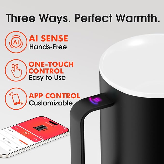Vsitoo S3 12oz Heated Espresso Mug, Smart Self Heating Coffee Mug for Espresso Lovers, AI Auto-Sensing Temperature Control 120-150℉, Rechargeable Mug Warmer, 316 SS IPX7, Gift for Women Men, White