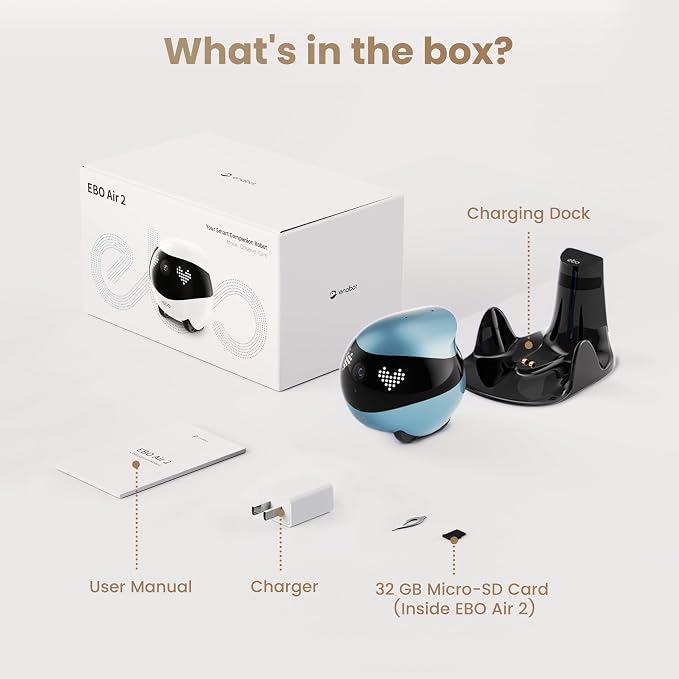 Enabot EBO Air 2 Mobile Pet Camera Robot: 2K FamilyBot with Two-Way Talk | Family Companion with Whole-Home Mobility, Custom Pixel Facial Expression, Auto-Recharge, Night Vision, Long Distance Gift