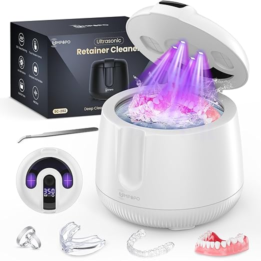 Ultrasonic Retainer Cleaner Machine 48kHz, Dental Cleaning Pod, Ultrasonic Retainer Cleaner for Dentures, Aligners, Mouth Guards, Toothbrush Heads and Jewelry with 200ML Capacity, LAB Supply | Gentle cleaning action works well on mouth guards, toothbru...