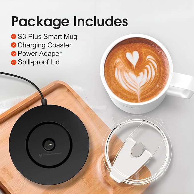 Vsitoo S3 Plus 14oz Self Heating Coffee Mug with Auto-Sensing AI - Smart Rechargeable Heated Mug, Temperature Control 120-150℉, IPX7 Waterproof, Coffee Warmer Gift for Women Men - White
