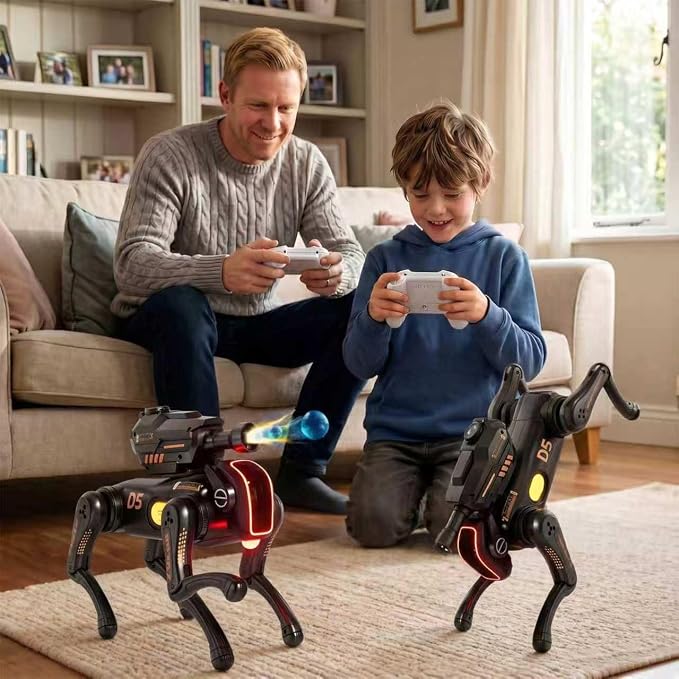 Remote Control Robot Dog Toy with Safe Soft Projectile Launcher, Upgraded Stable RC Smart Puppy with 30+ Stunts, Smart Programmable Interaction, Screen-Free STEM Gift for Kids Age 6-12(Black)