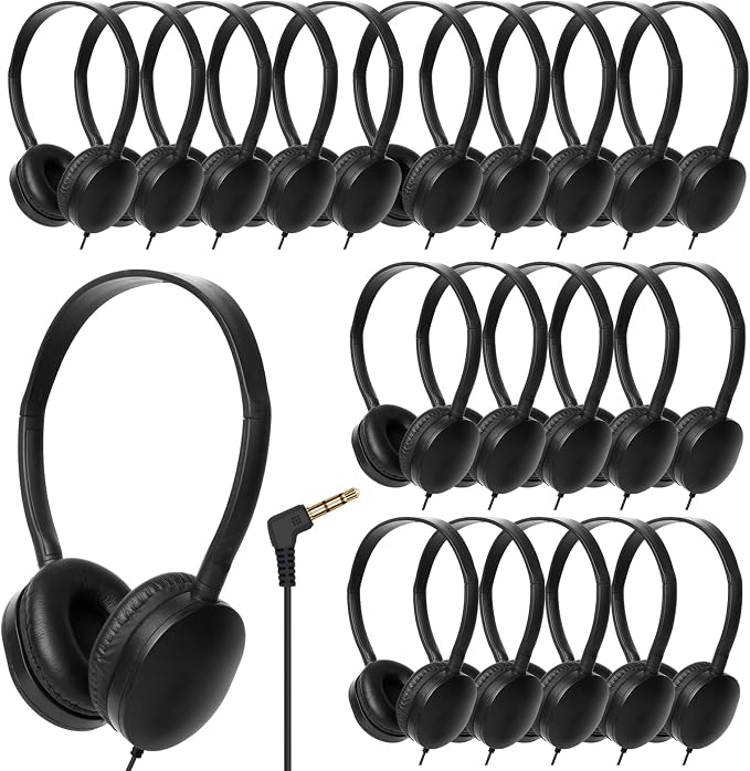 Bulk Classroom Headphones 100 Pack for Kids and Students,Adjustable Wired On-Ear Headphones for School,Libraries,Museums, Learning, 3.5mm Plug(Black)