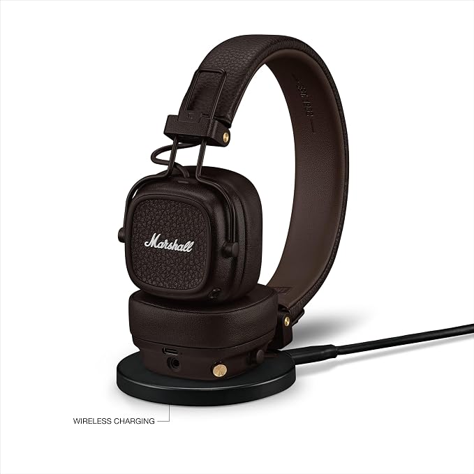 Marshall Major V Wireless On-Ear Bluetooth Headphones - 100+ Hr Playtime | Detachable Audio Cable | Microphone for Calls | Lightweight, Foldable Design for Travel - Brown