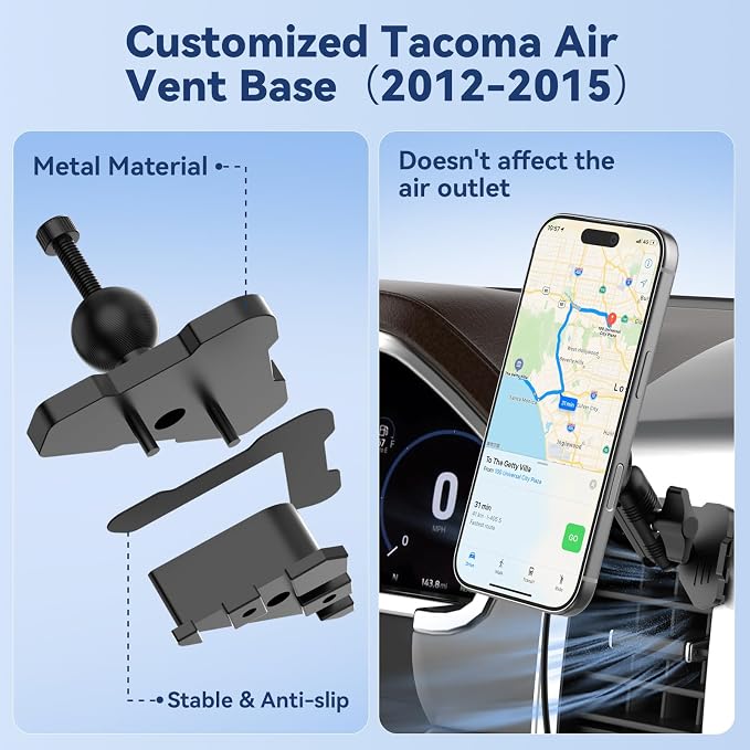 Kaishengyuan Magnetic Wireless Charging Phone Mount Compatible with 2012 2013 2014 2015 Toyota Tacoma, Metal Cell Phone Holder,2nd Tacoma Accessories Cradles Bracket Stand for All Smartphones
