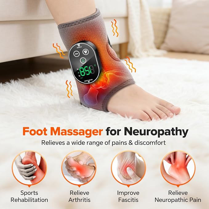 2PCS Cordless Foot Massager for Neuropathy, 3000mAh Rechargeable Ankle Heating Pad with Massage for Circulation, Foot Ankle Pain Relief Massager, Gray