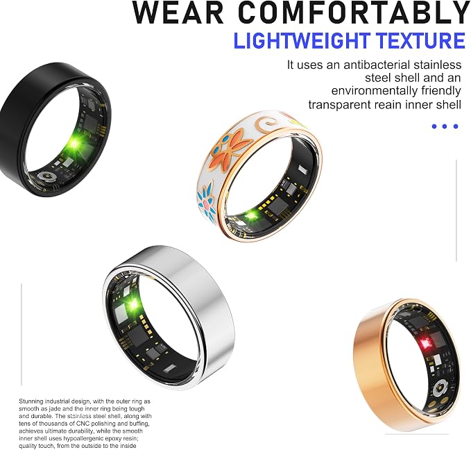Smart Ring for Women & Men,Fitness Tracker with Heart Rate,Blood Oxygen,Blood Pressure,Sleep Monitoring, Step Counting,IP68 Waterproof,Rose Gold 11# for iPhone and Android,No Subscription