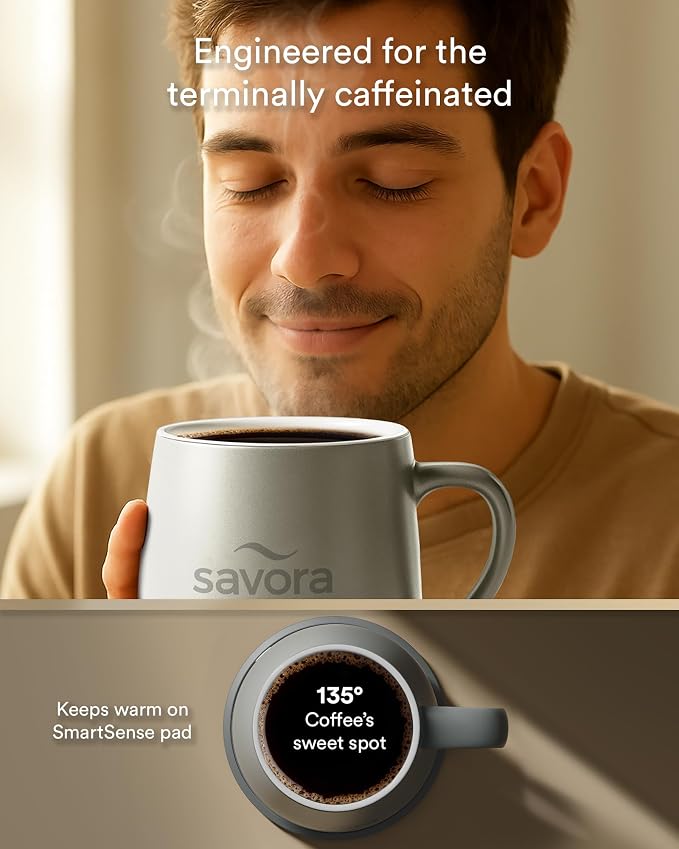 12oz IntelliHeat™ Coffee Mug | Barista’s Choice | Exclusive Wireless SmartSense Pad | Maintains Perfect 135°F | Hand-Crafted Ceramic Mug & Lid | for Tea Drinkers | Backed for Life - Grey