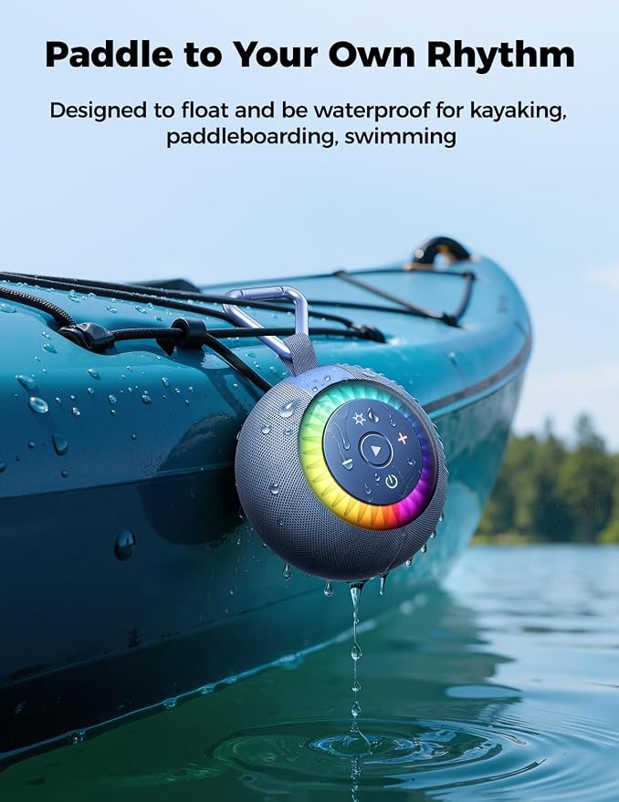 Bluetooth Shower Speaker Waterproof IPX7: Removable Vacuum-Lock Suction Cup, 360° Surround Sound, RGB Light, Portable Wireless Speaker for Beach, Pool, Kayak, Back to School Gifts for Adult Teen-Blue