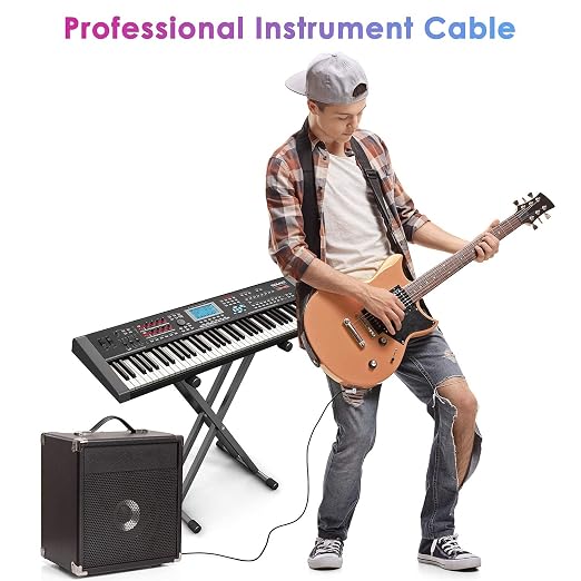 15FT Instrument Cable - Electric Guitar & Bass Cable with Right Angle 1/4 Inch Connector, Black