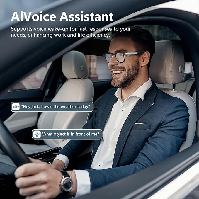 AI Smart Glasses with 4K HD Camera & Anti-Shake, ChatGPT Integrated Voice Control Glasses for Hands-Free Video Recording, Live Translation & Object Recognition, Bluetooth Smart Eyewear
