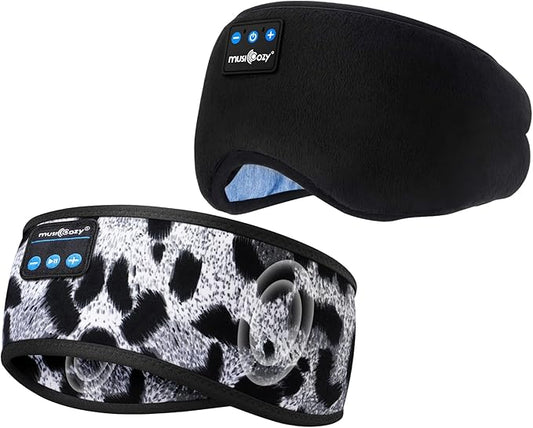 MUSICOZY Sleep Headphones Bluetooth Sports Headband, Wireless Music Sleeping Headphones Sleep Eye Mask Earbuds IPX6 Waterproof for Side Sleepers Workout Running Travel Yoga Office, Pack of 2