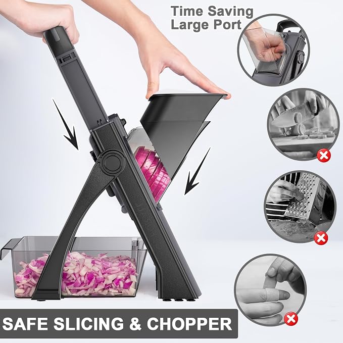 QYKIC Upgrade Safe Mandoline Slicer for Kitchen, Vegetable Chopper Slicer, Potato Slicer Thickness Adjuster, Veggie Onion Dicer for Quick Meal Prep