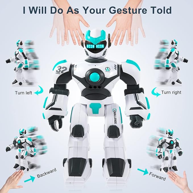 HPROMOT RC Robot Toy for Kids Remote Control Robot Toy, Smart Gesture Sensing Rechargeable & Programmable Robot Walking Dancing Singing Chirstmas Gift for 3-15 Years Old Boys Girls