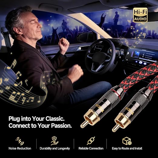 TODN 16.4ft HiFi RCA Stereo Cable Shielded Interconnect for Home Audio | 4-core-OFC, Ferrite Bead, Noise Reduction, 24K Gold-plated Plug, RCA to RCA, L/R Channel, for CD/Turntables/Phono/Amp/Sub
