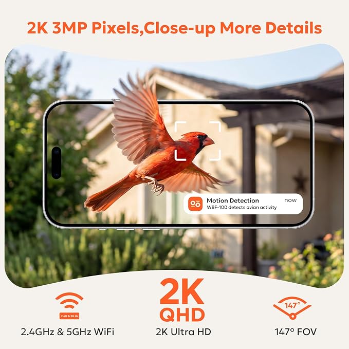 owltron Smart Window Bird Feeder with Camera, 2K 3MP HD, AI Identifies 10,000+ Species, 2.4/5GHz WiFi, 24/7 Live View, 147° Wide Angle, Suction Cup Mount – Gift for Bird Lovers, Elderly, Kids