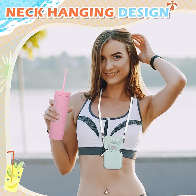 Reallnaive 12 Pcs Skinny Tumbler Bulk and Mini Portable Fans Set for Summer, 16 oz Plastic Cups with Lids Straws and Small USB Rechargeable Handheld Fan for Cooling Gift (Multicolor)