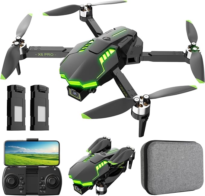 Drone with Camera 1080P for Kids and Adults, Foldable Drone with Brushless Motor RC Quadcopter, Toys for Boys and Men Birthday Gifts (Green)