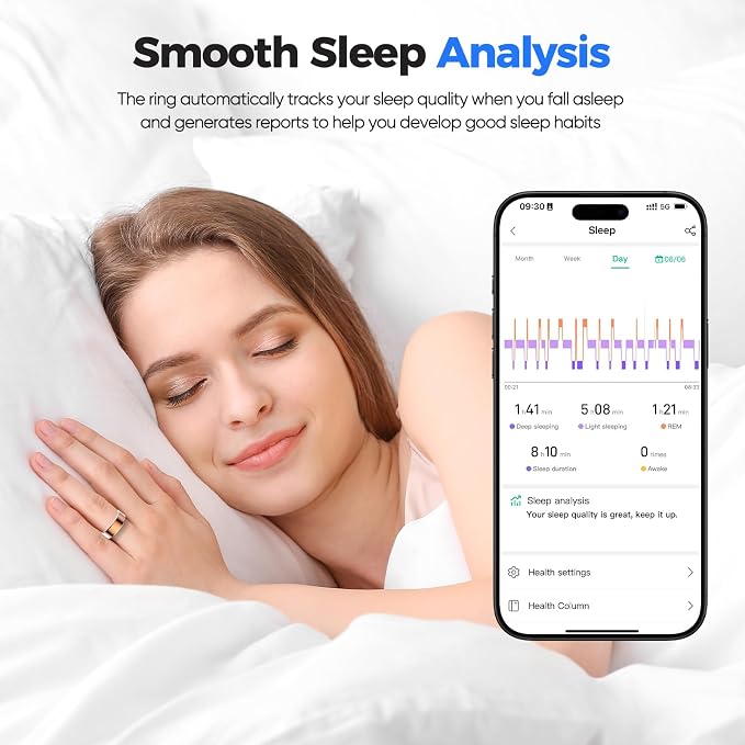 New Smart Ring Health Tracker for Women & Men, Sleep Exercise Health Monitoring, Daily Tracking, iOS/Android Compatible, IP68 Waterproof, No Subscription Required, 5‑Day Battery Life (Black, 12)