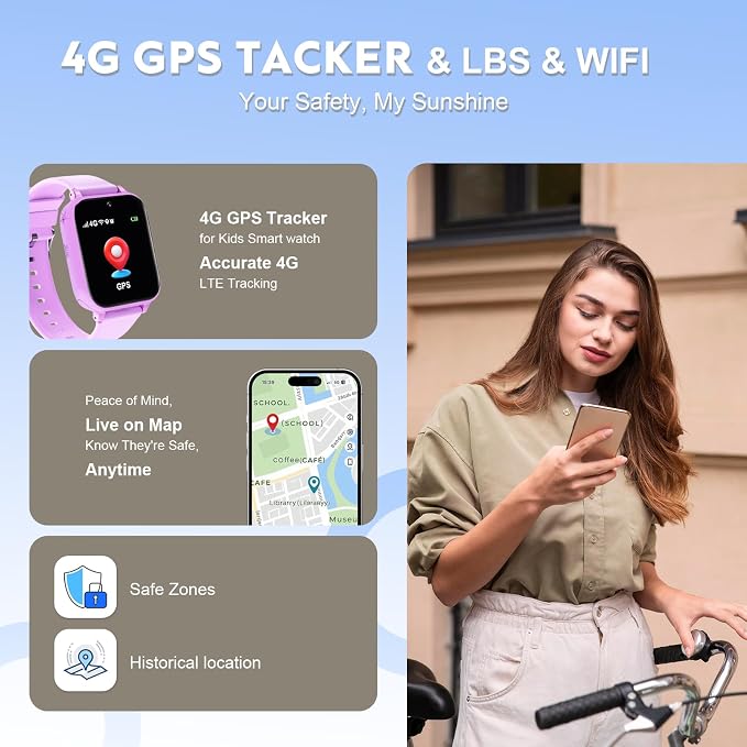 4G Kids Smart Watch for Boys Girls with GPS Tracker, Kid Smartwatch Phone Call SOS Video Call for Kids Birthday Gift Ages 4-12